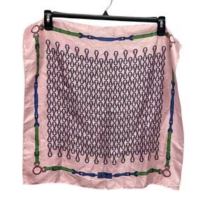 Vintage Paoli Pink Blue Square Geometric Buckle Strap Silk Like Fashion Scarf